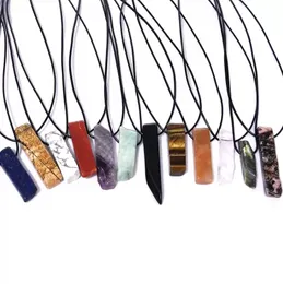 Pendant Necklaces Natural Stone Mineral Irregar Pillar Rose Quartz Amazonite Tiger Eye Lapsi Crystal Mens Rope Chain Hip Hop Drop Del Dhsp2