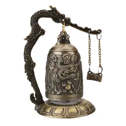 Objetos decorativos Figuras Buddhism Temple Brass Copper Dragon Bell Clock esculpido Estátua Lotus Buda Buddhism Arts estátua Relógio Casa Decorativa Crafts 220827