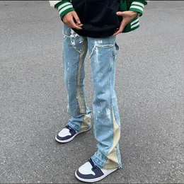Jeans masculinos Godlines Likeu Color Block Painted Streetwear Jeans Men solto calças casuais de jeans Hip Hop Harajuku Desinger calças 220827