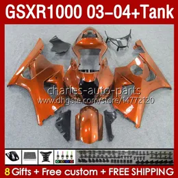 Fer￢ncias OEM para Suzuki GSXR-1000 K 3 GSXR 1000 CC K3 03 04 Bodys 147NO.161 Orange brilhante GSX-R1000 1000CC GSXR1000 03-04 GSX R1000 2003 2004 Tanque de carenagem de molde de inje￧￣o