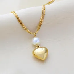 Pendant Necklaces Boho 18K Gold Plated Imitation Pearls Geomety Peach Heart Necklace For Women Fashion Double Layers Chain Gift Jewelry