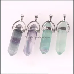 Charms Fluorite Pendum Hexagon Prism Crystal Natural Stone Pendant Quartz Women Men Necklace Finding Jewelry Drop Delivery 2021 Findi Dh5Ba