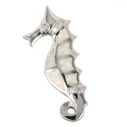 H￤nge halsband Kongmoon Seahorse White Fire Opal CZ Silver Plated Jewelry for Women Necklace