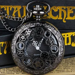 Pocket Watches Steampunk Copper Vintage Hollow Gear Quartz Watch Necklace Pendant Clock Chain Men Women 220826