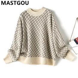 Womens Sweaters MASTGOU Oversized Luxury Cashmere Women Pullover Sweater Thick Warm Knitted Jumper Top Winter Houndstooth Wool Liades Sweater 220826