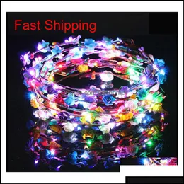 Altri accessori di moda Fasce per capelli a led lampeggianti Stringhe Glow Flower Crown Fasce Light Party Rave Floral Hair Garland Luminoso Wr Dhgg6