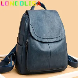 Рюкзак женщин качество кожа S для девочек Sac a Dos повседневная дневная упаковка Black Vintage School Bags Mochila rucksack 220827