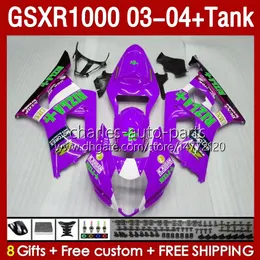 OEM Glossy Purple Fairings for Suzuki GSXR-1000 K 3 GSXR 1000 CC K3 03 04 BODYS 147NO.149 GSX-R1000 1000CC GSXR1000 03-04 GSX R1000 2003 2004 Injektion Mögelmässan Fairing Tank