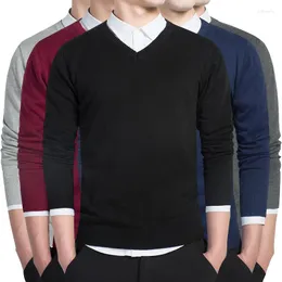 Herrtröjor tröja män casual v-ringning pullover smal långärmad herrar stickad pull homme höst svartkläder bekvämt