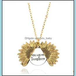 Pendant Necklaces Sunflower Mtilayer Can Open Lettering Necklace Love Round Flower Woman Fashion Jewelry Single Product 12Pcs Drop De Dhbga