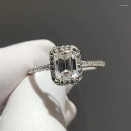 클러스터 링 실버 925 오리지널 다이아몬드 테스트 1-2 화려한 컷 D 컬러 Moissanite Emerald Gemstone Ring Teen Girl Geelry