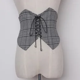 Belts Plaid Cummerbund Women Fashion Bandage Bow Tie Wide For Dress Self Corset Strap Ladies Japanese Belt