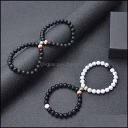 Braccialetti con ciondoli Bracciale con perline arcobaleno Pride Couple Lover White Howlite Black Matte Magnet Natural Stone Lgbt Relationship Jewelry Dro Dh0Oz