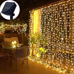 Strings solar LED LED LUZ AUTROURA GARLANHA TWINKEL CURINA CORTUNDA DE CORTULA 3X3M 8 MODOS REMOTO PARA DECORAÇÃO DE JARDIM