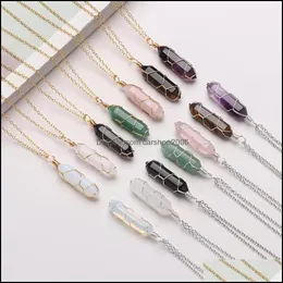 Pendant Necklaces Hexagonal Cylindrical Crystal Necklace Natural Stone Wire Wrap For Women Men Fashion Jewelry Drop Delivery 2021 Pend Dhof0