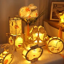 Dekoracja imprezy Mid Autumn Lantern Chińskie latarnie dla dzieci DIY Ręcznie robione drewniane latarnia retro w stylu Lampa Lampa Lampa Midautumn Festival Prezenty 220826