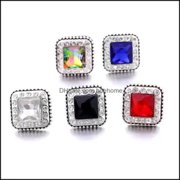 CLASPS HOOKS Bright Rhinestone Fastener 18mm Snap Button Clasp Metal Square Charms f￶r Snaps smycken Fynd leverant￶rer Snapper Drop DHA3S