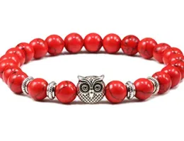 Modestränge Naturstein 8mm Eule gelb blau rot weiß türkis owlarmbänder Armreifen Frauen Yoga Schmuck DJ54