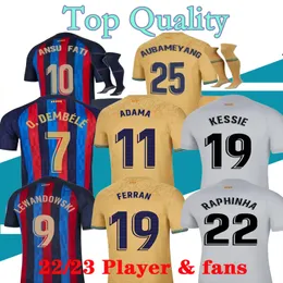 Ansu Fati Soccer koszulka 2022 Lewandowski Camisetas de Football Shirt 22 23 Pedri Kun Aguero Adama Ferran Barcelonas Griezmann F. de Jong Dest Men Kid Kit Kit Tops