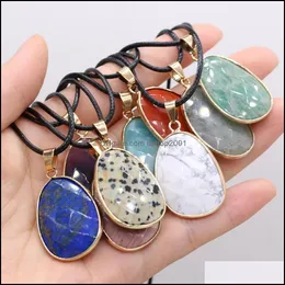 Anhänger Halsketten Heilung Naturstein Halskette Irregar Tropfen Facettierte Lapis Lazi Kristall Achat Chakra Pendum Für Frauen Reiki Schmuck D Dhkmw