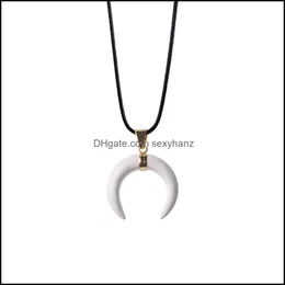 Pendant Necklaces Natural Stone Horn Necklace Unique Fashion Crescent Moon Pendants Pave Zircon Rhinestone Crystal Beads Finding Jewe Dhtk8