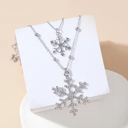 Pendant Necklaces Korean Fashion Inlaid Zircon Snowflake Double Layer Long Sweater Chain For Women Girl Jewelry Gift