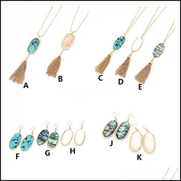 Pendant Necklaces Oval Hexagon Stone Tassel Shell Turquoise Print Pattern Earrings Jewelry Drop Delivery 2021 Pendants Dhseller2010 Dhrfr