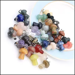 Charms 20Pcs Natural Stone Carved Mushroom Charms Rose Quartz Amethyst Agate Opal Crystal Tiger Eye Hand Pendant For Diy Jewe Bdehome Dhgrw