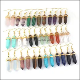 매력 Reiki Hexagon Stone Pendum Charms Earms Earrings Rose Quartz Turquoise Lapis Lazi Gold Plated Healing Crystal Dangr Brand Jewelry Fo Dhlnq.