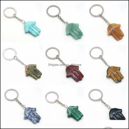 Chaveiros de cura fofa chakra gemto de pedra para homens homens mal o olho hamsa fatima pingente de cristal -chave de cadeia -chave de hip hop gota del dhbdj