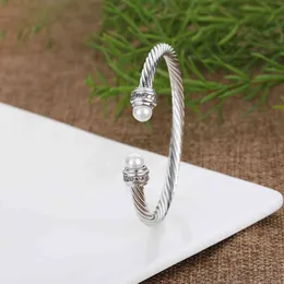 Bileklik Bileklik Tasarımcı Moda Takı Örgülü Erkekler Bilezikler CHARM Pearl Bileklik Twisted Kadınlar Tel Kablo Bakır Takım Mücevherleri 5mm Aut1