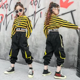 Scen Wear Tracksuit For Girls Children's Jazz Dance Costume Girl Hip-Hop Long-Sleeve Randig Loose Catwalk Show Festival Costumes