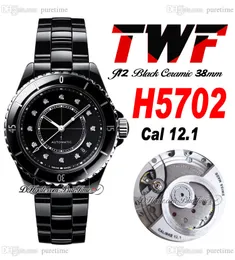 TWF J13 H5702 A12.1 Automatisk unisex -klocka Mens Ladies 38mm Korea Ceramic Black Dial Diamonds Markers Ceramics Armband Super Edition Womens Watches Puretime C3