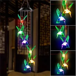 Lampade a sospensione LED Campanelli eolici colorati Lampada a energia solare Lampada a vento per colibrì in cristallo impermeabile per esterni per decorazioni da giardino