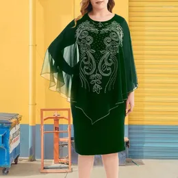 Casual Dresses Chic ￶verdimensionerad kl￤nning Crew Neck Lightweight Office Lady Net Yarn Shawl Design Elegant Plus Size Gown Pencil