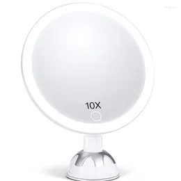 Makeup Brushes 10X Magnifying Mirror With Lights 30-LED Vanity HD Reflection 3 Light Modes Stepless Dimming 360-Degree Rotation