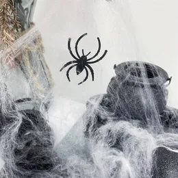 Inne świąteczne zapasy imprezy Halloweenowe dekoracje sztuczne pająki super stretch cobebs z fałszywymi pająkami przerażający dekoracje sceny indoorowe rekwizyty na zewnątrz 220826