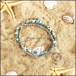 Anklets Conch Starfish Mizhu Beach Turtle Pendant Anklet Lady Romantic Sweet Big Bracelet Drop Delivery 2021 Jewelry Vipjewel Dhpmc