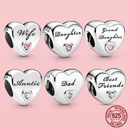 925 Silver Fit Pandora Charm Bracelet Polished Heart With Script Love Charmes Ciondoli Diy Fine Jewelry