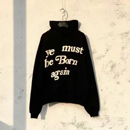 2024 Classic Vintage High Street Embroidery Hoodie Sweatershirt Knitted Hooded Tops You Must Be Born Again
