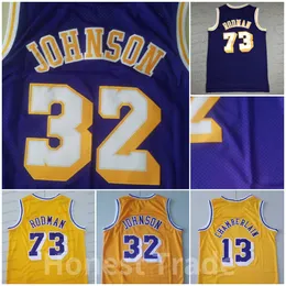 Maglia da basket da uomo ritorno al passato Johnson Wilt Chamberlain 73 maglie cucite Dennis Rodman maglia gialla viola