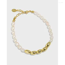 Link Bracciali Ins Perle di riso perle d'acqua dolce naturali di alta qualità per le donne Bracciale in argento sterling S925 di lusso all'ingrosso femminile