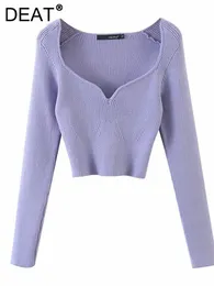 Женские свитеры Deat осенняя короткая квадратная воротника Тонко вязаные пуловные свитер.