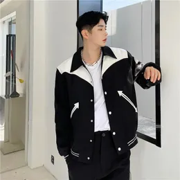 Cappotto casual da uomo in giacca da uomo in pelle PU con cuciture a contrasto