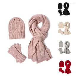 Berets Warm 3-Piece Set Autumn And Winter Scarf Hat Gloves Affordable Solid Color