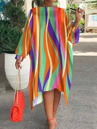 プラスサイズのドレスは女性のスリーブの不規則なローブ秋のファッションストライプストリートウェアドレスベスティドス2022
