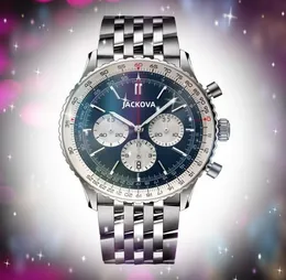 Lüks popüler erkek kronometre saatleri 43mm tam fonksiyonel popüler başkan spor ithal kristal ayna açık kronograf kuvars pil moonwatch saat