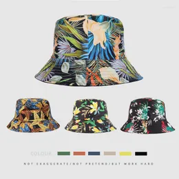 Berets European And American Tropical Leaf Pattern Bucket Hats Men Women Seaside Outdoor Leisure Sunshade Foldable Basin Hat
