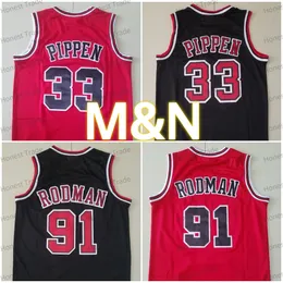 Mens Basketball Retro Jersey 91 Dennis Rodman ricamo cucito Scottie Pippen Mitchell Ness MN maglie maglia rossa bianca