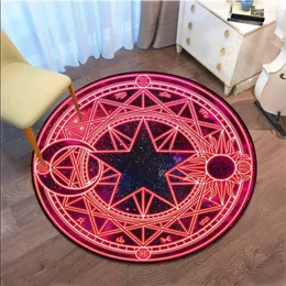 Mattor Cartoon Sakura Magic Captor Card Round Rug Array Carpet Pink Doormat Antislip Plush Living Room Home Decar